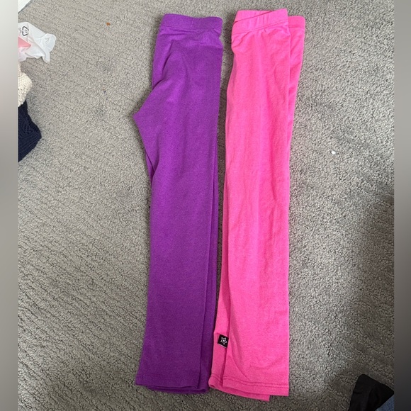 PIXIE LANE - 2 Pairs of Girls Heathered Solid Leggings Pink + Purple Size 5 - Picture 2 of 4